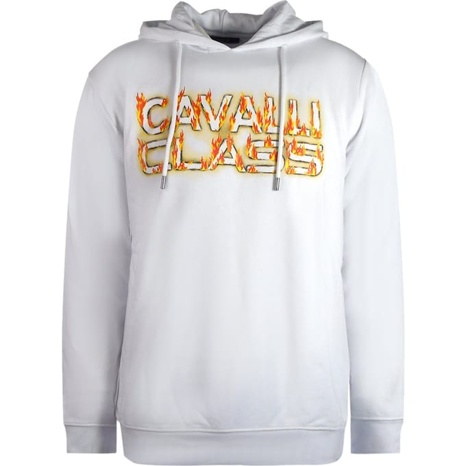 Witte hoodie met Cavalli Class Fire-logo