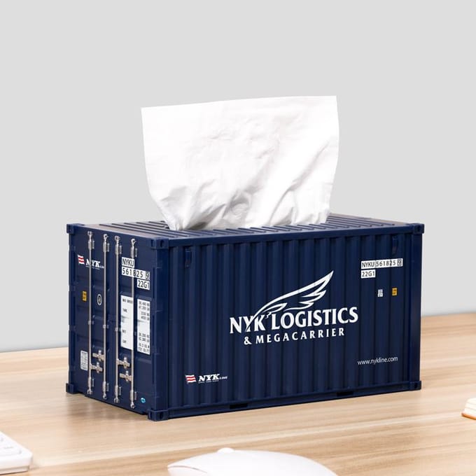 Witte vierkante tissuebox met creatief ontwerp, model Matson scheepscontainer, vintage gepersonaliseerde tissuebox voor in de auto, bureauornament
