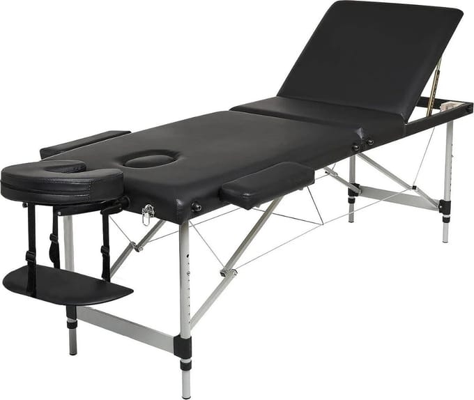 Massagetafel inklapbaar - 3 secties - aluminium - zwart