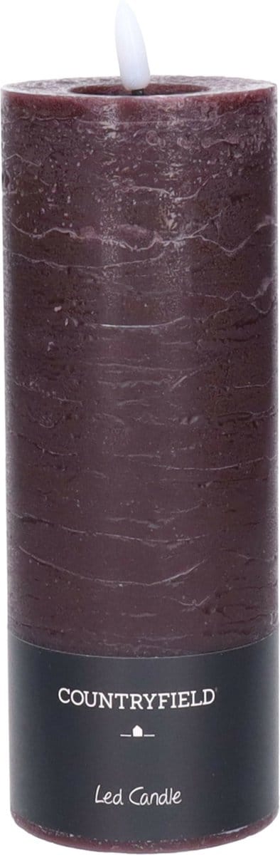 Countryfield Lyon LED kaars/stompkaars - donkerbruin - D7,5 x H20 cm - timer