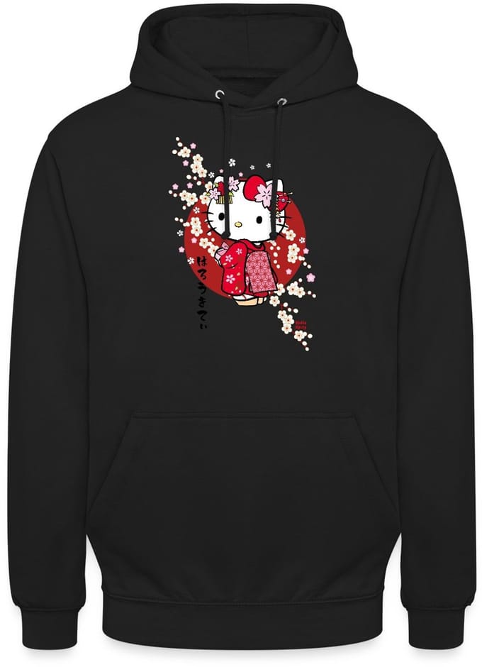 Hello Kitty In Een Rode Kimono En Kersenbloesems Hoodie Unisex