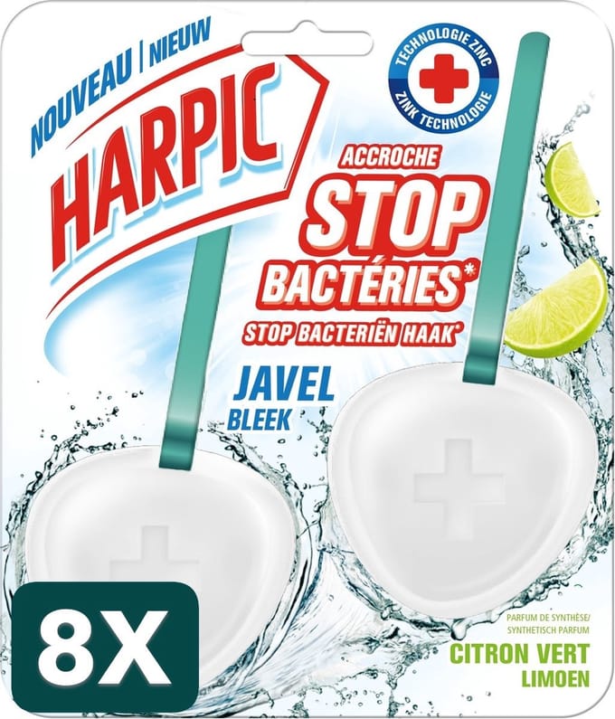 8 x Harpic - Toiletblok - Limoen - Met Bleek - 2 Blokjes