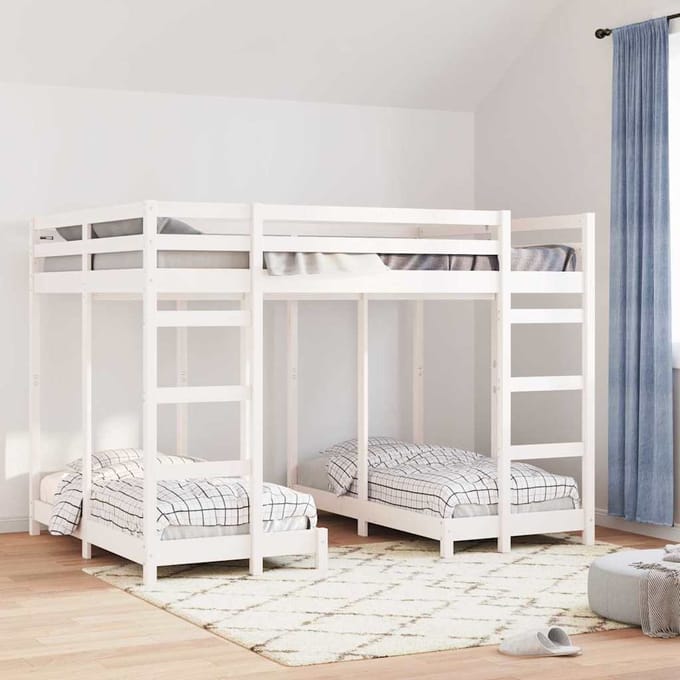 vidaXL - Drievoudig - Stapelbedframe - Wit - 140 - x - 200 - cm - Massief - grenenhout