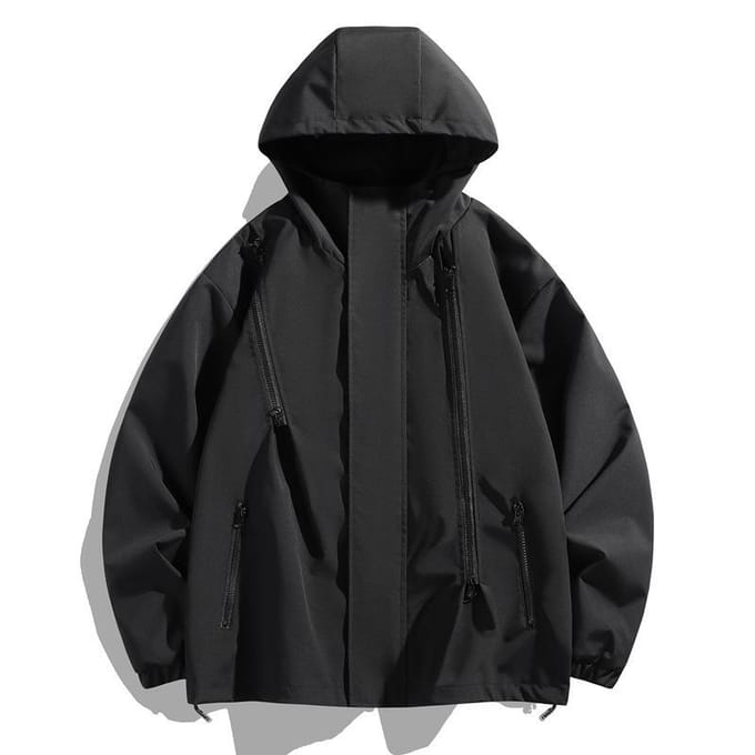 Lente Koppels Eenvoudige en Modieuze Buiten Casual Met Capuchon Drie-proof Multi-rits Jas 5XL groen