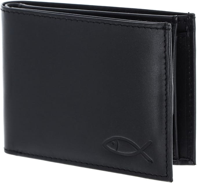 oxmox Leren portemonnee Leather RFID Protect Pocketbörse Freedom Fish Embossed Black zwart