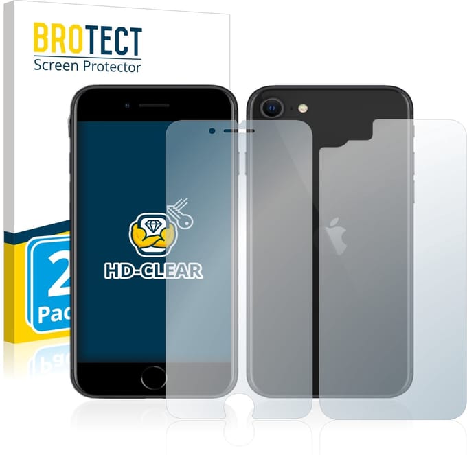 BROTECT - Screenprotector voor Apple iPhone SE 2 / SE 3 (Voorkant + Achterkant) - Folie Beschermfolie transparant 2 Stuks