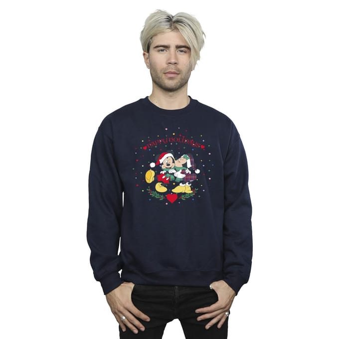 Disney Heren Mickey Mouse Mickey Minnie Kerstmis Sweatshirt (Marineblauw)