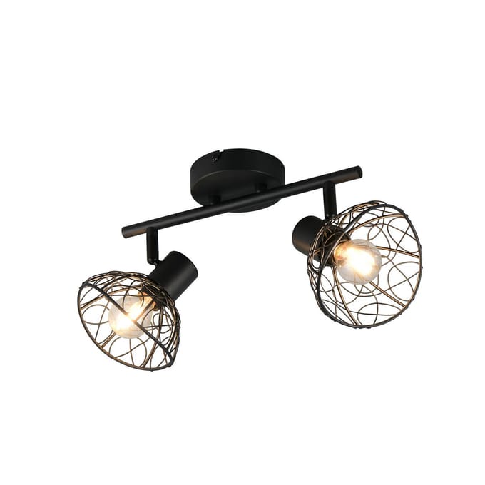 Reality Leuchten Plafondlamp Yako, matzwart, lengte 40 cm, 2-lamps, metaal
