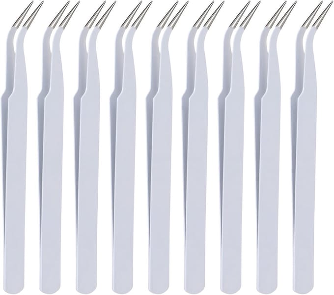 Wimperpincetten Set - Precisie Pincet - Wimper Verlengingen - Gebogen Punten Ontwerp - 12.5 cm Lengte - Wit