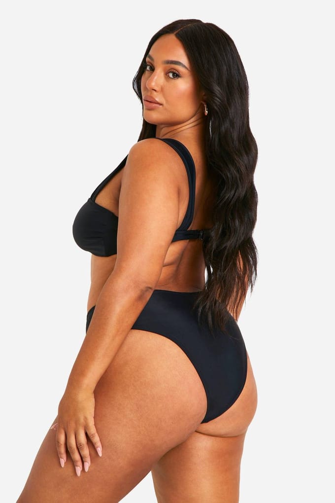 boohoo Dames Plus Bead Trim High Waisted Bikini Set | Zwart | Maat: 56