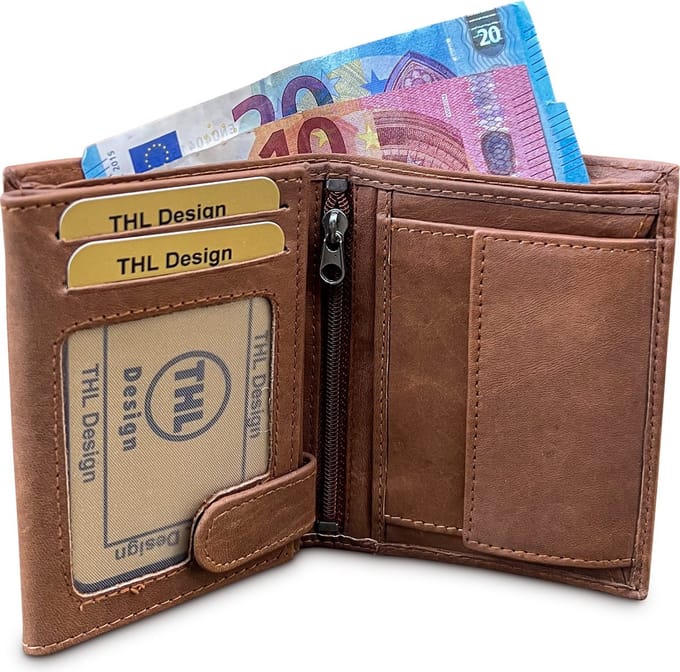 THL Design Leren Portemonnee Heren & Dames – Echt Leer – Hoog Model – Billfold – Bruin