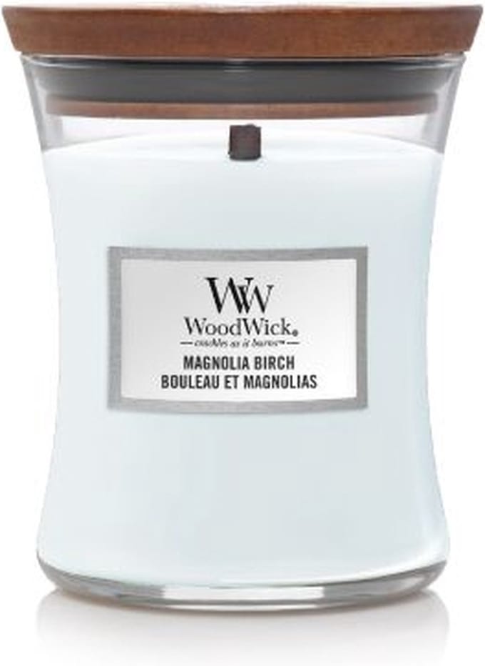 WoodWick Hourglass Medium Geurkaars - Magnolia Birch - 60 branduren