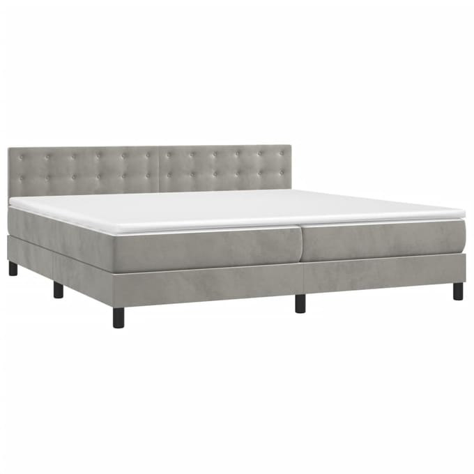 vidaXL - Boxspring - met - matras - en - LED - fluweel - lichtgrijs - 200x200 - cm