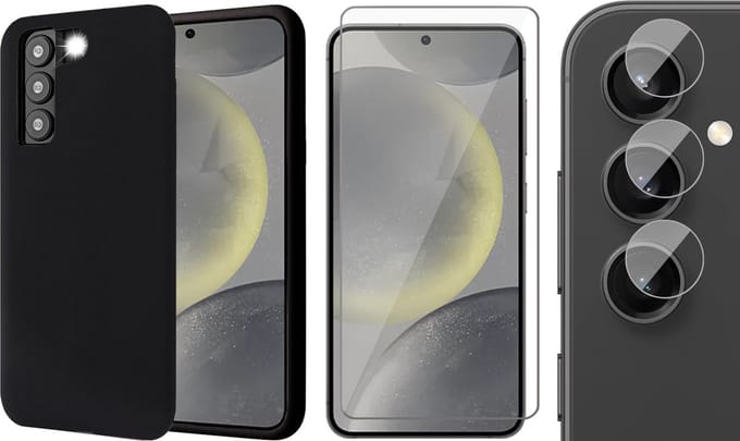 Hoesje geschikt voor Samsung Galaxy S24 Plus - Screenprotector Glas & Camera - Mat Back Case Zwart