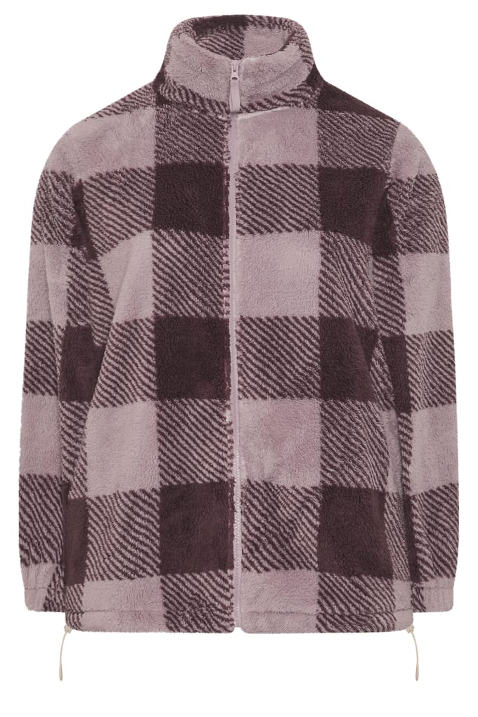 Yours Paars Geruite Fleece Met Ritssluiting Size 50-52