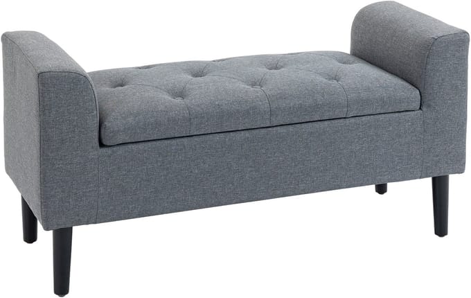 HOMCOM-Sitzbank-Polyester, Gummiholz-116B x 44T x 58H cm-Hellgrau+Schwarz