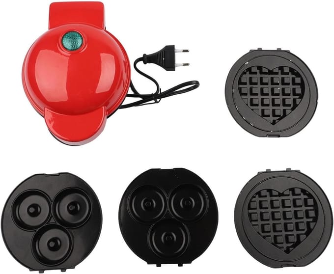Mini Wafelijzer - Apparaat - Snelle Snacks Maken - 4-in-1 Functionaliteit - 19 x 18 cm - Rood