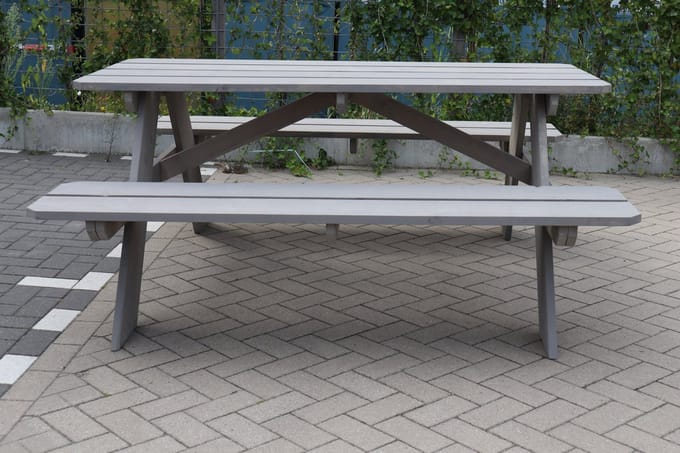 Picknick tafel van Grey wash Steigerhout 180x200x78cm