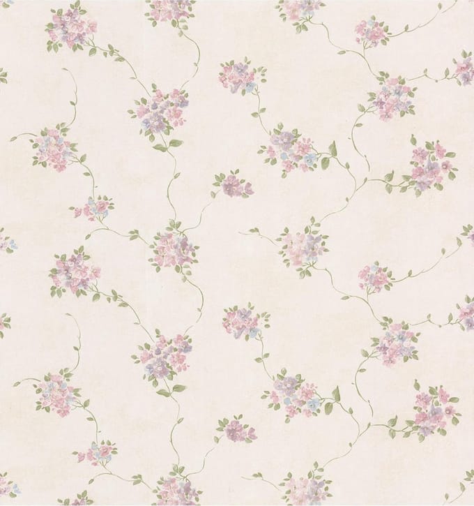 Dollhouse 3 Floral Trail roze/paars  behang (vlakvinyl, beige)