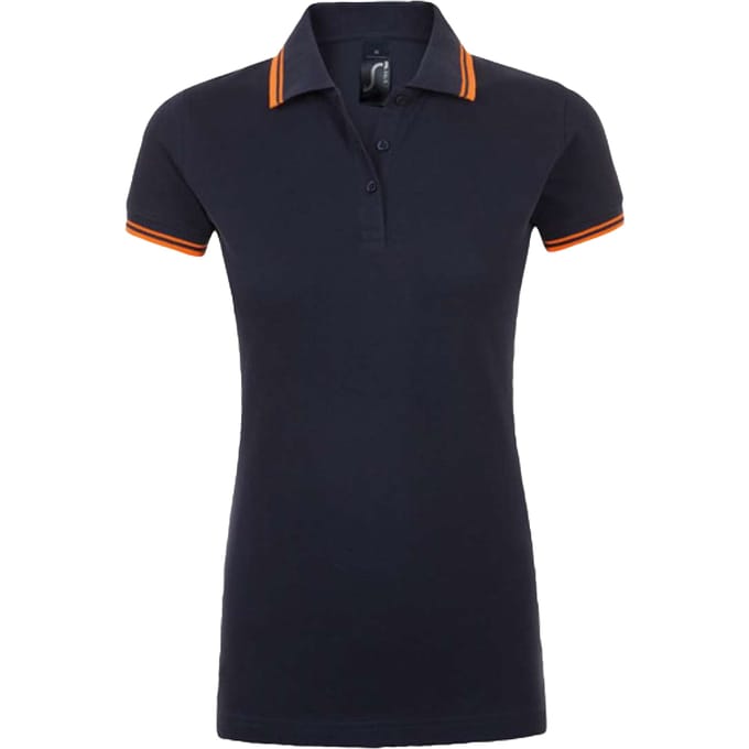 SOLS Dames/Dames Pasadena Poloshirt (Franse marine/Neon Orange)