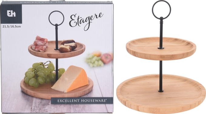 Excellent Houseware - Bamboe Etagere - 2-laags - 24 cm - Dekoratief