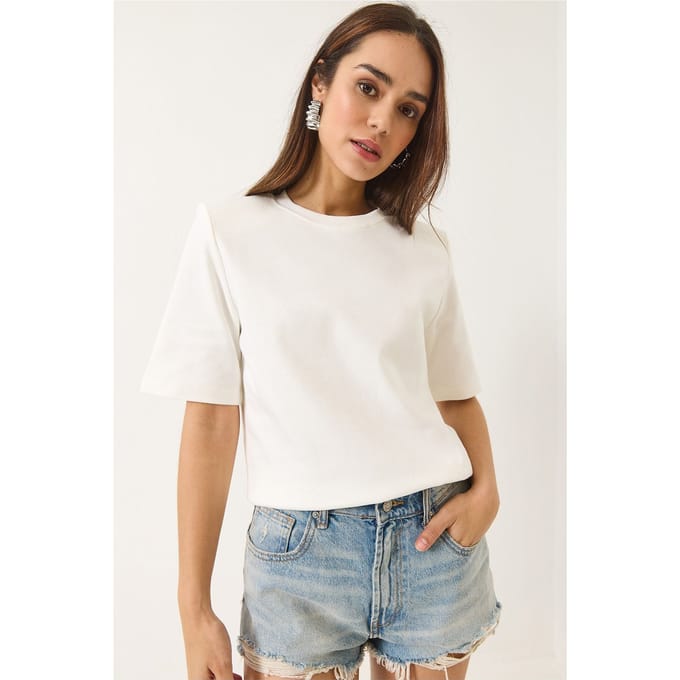 Gewatteerd Crew Neck T-Shirt