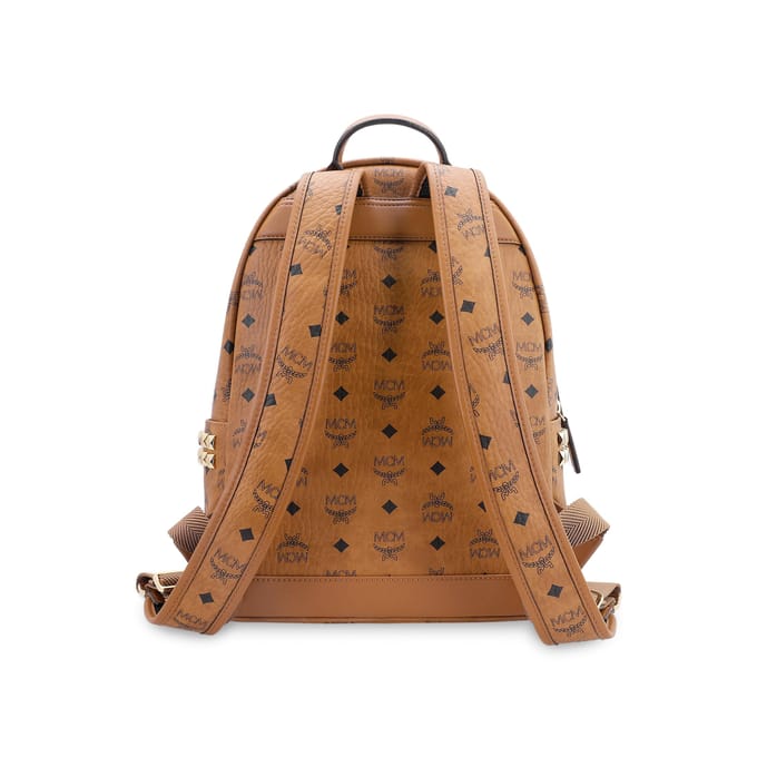 MCM Stark Visetos Studded Monogram Print PVC Leer Rugzak Unisex rugzak Bruin Cognac MMKAAVE32CO001 Basic Set (Bag+Dust Bag)