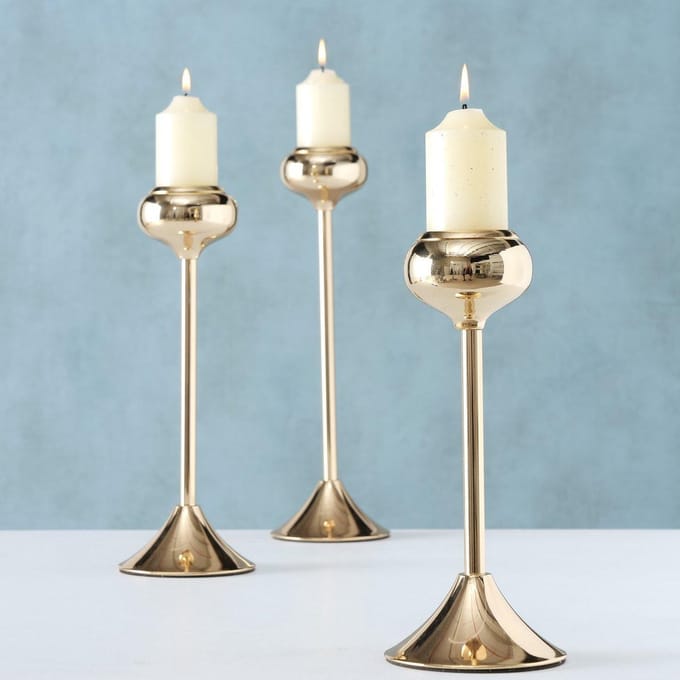 Kandelaar - 3 set - 37cm - Metaal - Ø 11 cm - Goud