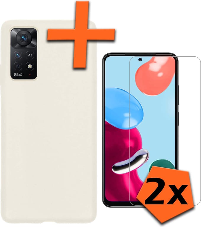 Hoes - Met 2x Screenprotector - Geschikt voor Xiaomi Redmi Note 11s - Sterk & Shockproof - Back Cover - Siliconen Case - Telefoon Hoes - Wit