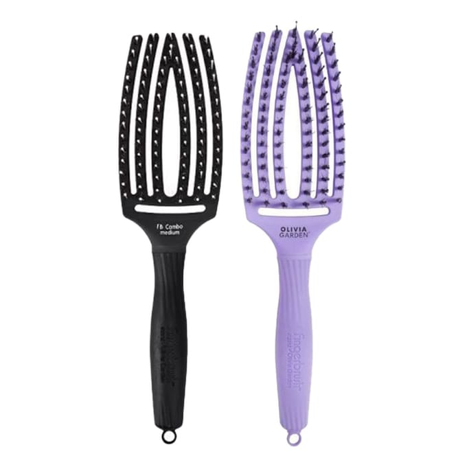 Olivia Garden Fingerbrush Care Iconic Boar&Nylon Medium Black + Bloom Lavender