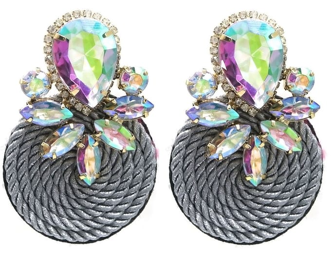 Statement Oorbellen Rond - Kralen - 7x4 cm - Grijs