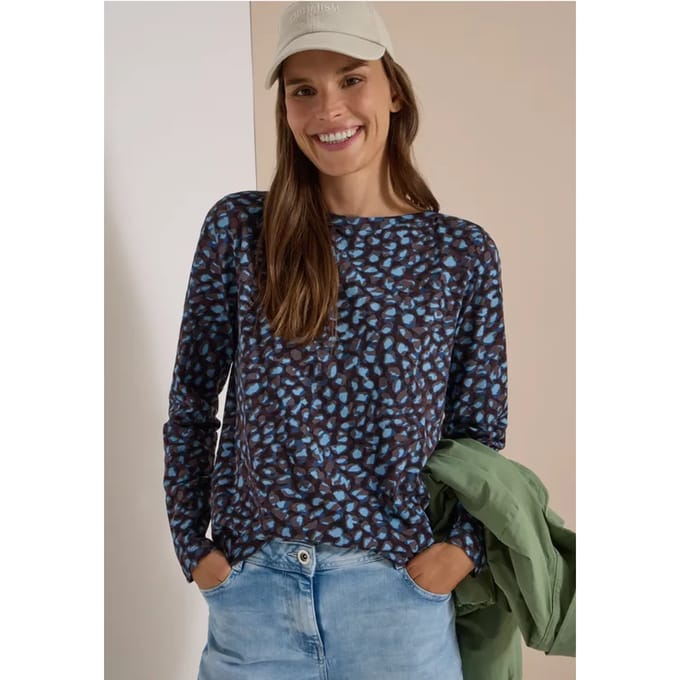 Shirt met boothals en patchworkpatroon