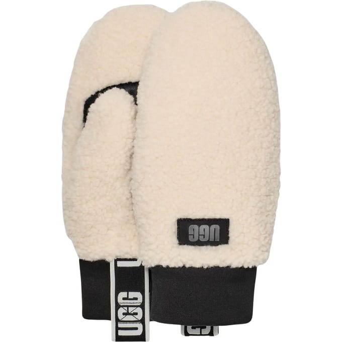 UGG® UGG fluff Mitten With Logo Tape for Women in Nimbus, Size S/M, Fleece/Polyester/Leather