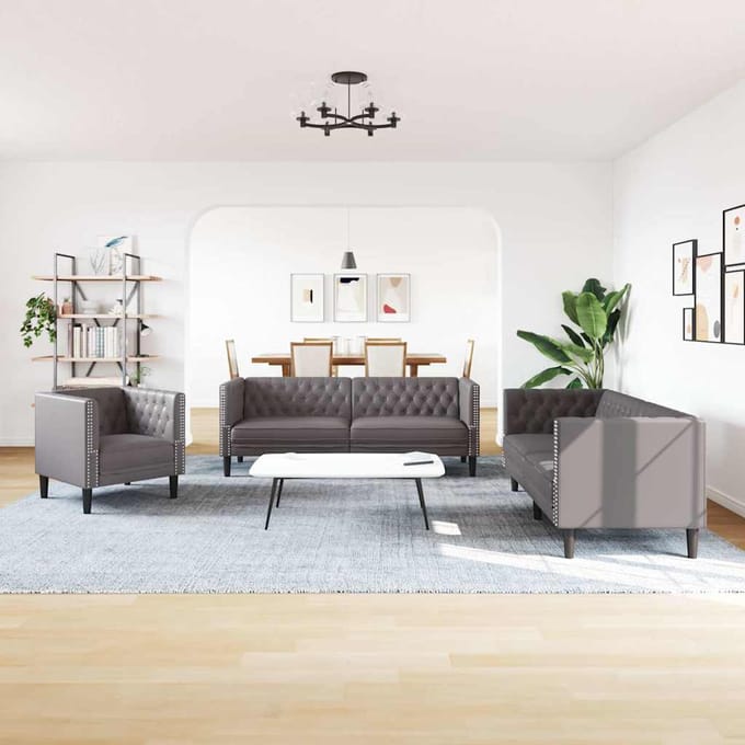 vidaXL - 3-delige - Loungeset - Chesterfield-stijl - kunstleer - grijs