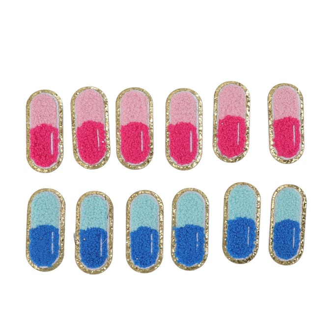 12 Pièces Patchs Brodés Dessin Animé Mignon Forme de Pilule Patchs Faciles à Repasser pour Bricolage Vêtements Sacs Chaussures