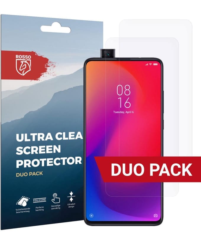 Rosso Screen Protector Ultra Clear Duo Pack Geschikt voor Xiaomi Mi 9T (Pro) | TPU Folie | Case Friendly | 2 Stuks