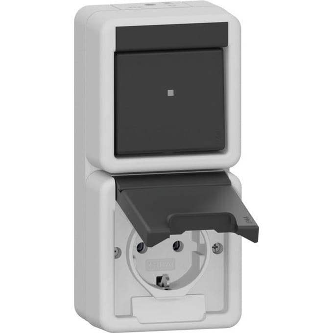 Gira Verticale Schakelaar Stopcontact Combinatie IP44 Grijs - 417630 - E3ZM4