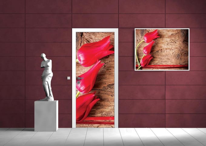 Deursticker Muursticker Bloemen | Rood | 91x211cm