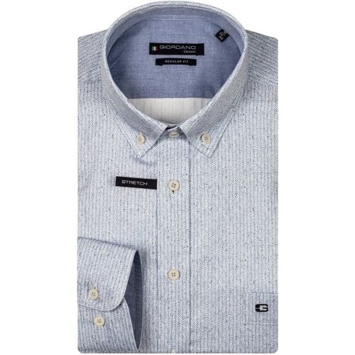 Giordano Overhemd Ivy Satin Stretch Linnen Look Herringbone Pastel Blauw / male