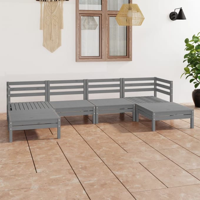 vidaXL - 6-delige - Loungeset - massief - grenenhout - grijs