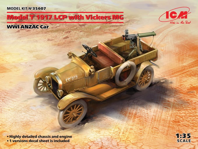 ICM Modelbouwpakket Auto - 35607 Model T 1917 LCP with Vickers MG - WWI ANZAC Car Plastic - 1:35 - Modelbouw