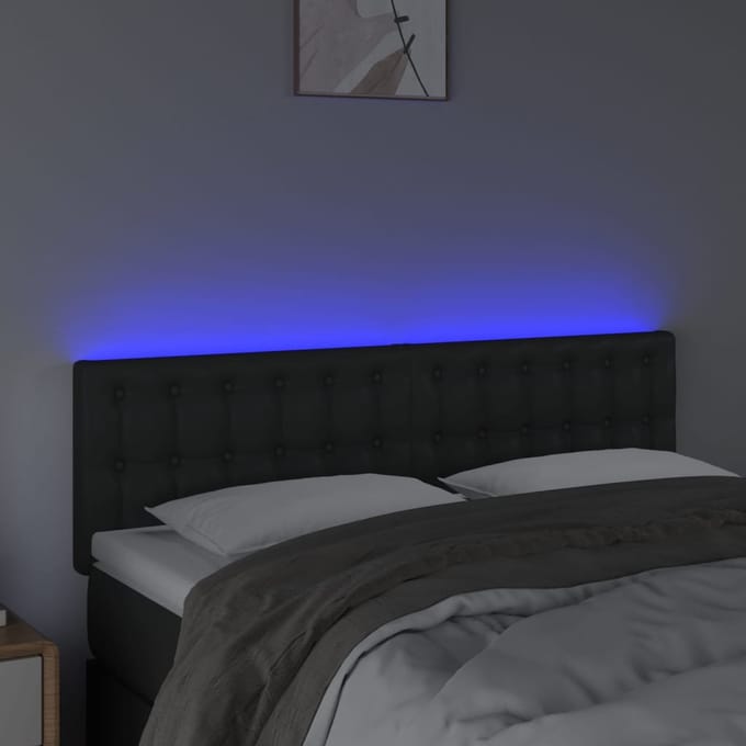 vidaXL - Hoofdbord - LED - 144x5x78/88 - cm - kunstleer - zwart