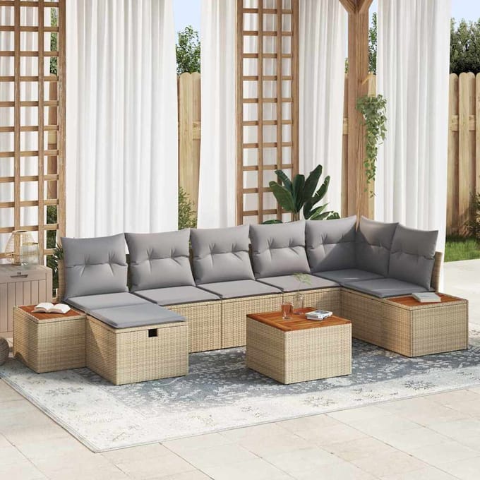 vidaXL - Tuinbank - Set - 8 - st - Beige - poly - rattan