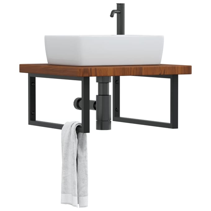 vidaXL - Badkamer - wandschap - staal - en - massief - eikenhout