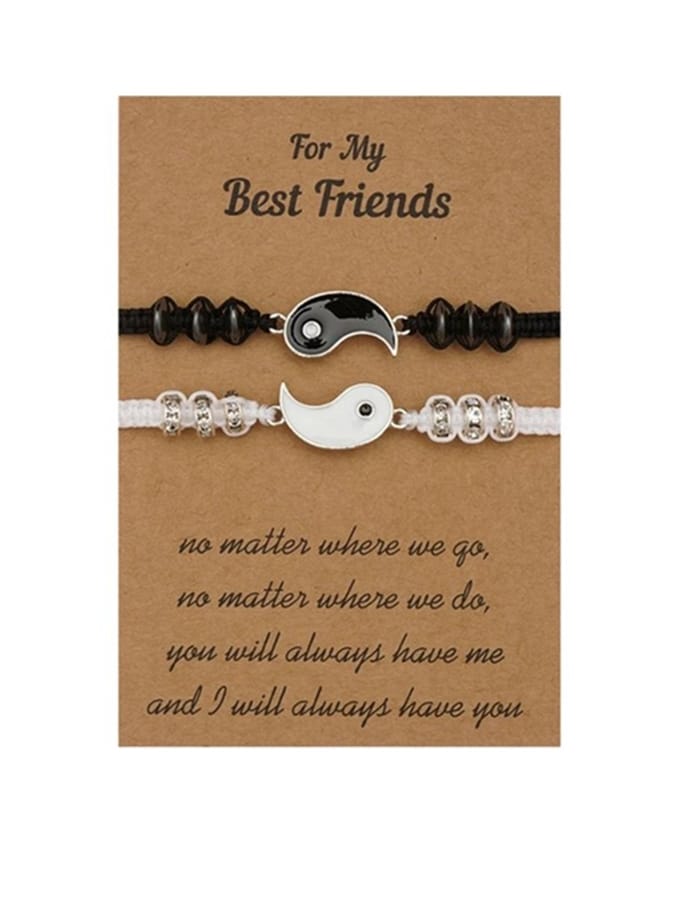 Yin Yang Vriendschapsarmbanden – Set van 2 – Zwart/Wit – BFF Armband met Vriendschapskaart – EmmyRovi