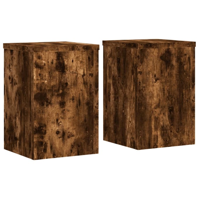 vidaXL - Plantenstandaards - 2 - st - 25x25x35 - cm - bewerkt - hout - gerookt - eiken