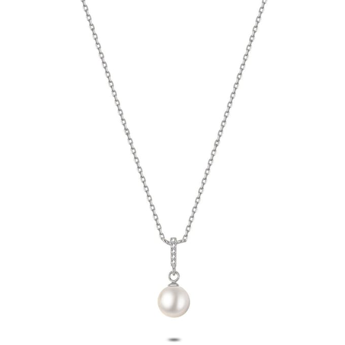 Twice As Nice Halsketting in zilver, parel en steentjes 40cm+5cm