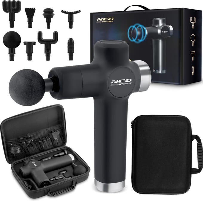 Massagepistool - 8 verwisselbare opzetstukken - zwart grijs