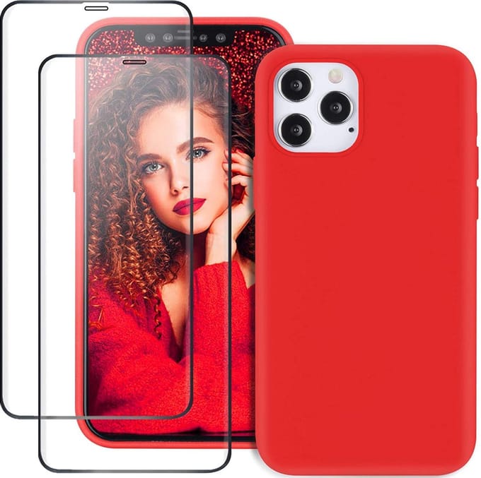 Backcover Hoesje Geschikt Voor: 12 Liquid Silicone rubberen + 2X volledige Tempered screenprotector - Rood