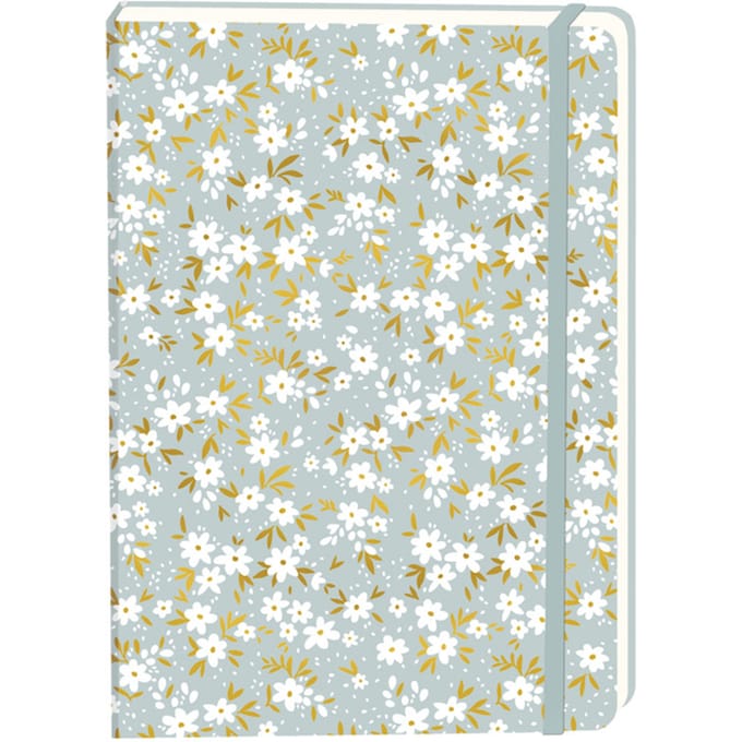 Notitieboek witte bloemen A5 lijn 92 pagina's softcover grijs